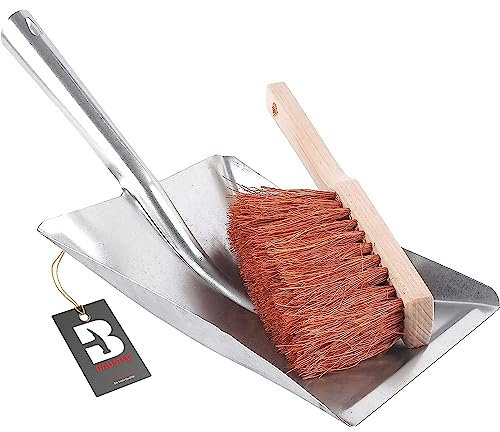 Bauster® Kit de balayage en coco avec balai en bois et pelle - Balayette à main de camping - Pelle et balayette en métal galvanisé - Balayette et pelle