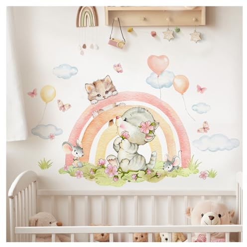 DEKO KINDERZIMMER Wandaufkleber Regenbogen Tiere Wandsticker Luftballons Wandtattoo Mädchen Kinderzimmer Schlafzimmer Wanddeko DK1115-2