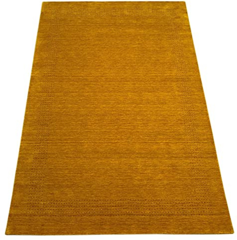 WAWA TEPPICH Wollteppich Gold 200 x 250 cm 100% Wolle handgewebt | Handgewebtes Unikat mit charaktervoller Struktur; vielseitig kombinierbar und passend für unterschiedliche Wohnstile