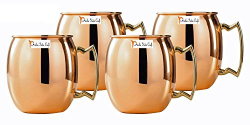 Set med 4 – Aakrati Indien hantverk kopparplätering rostfritt stål mule mugg 550 ml/18, tumhandtag premium Moscow Mule kopparmugg, Moscow Mule cocktailkopp, kopparmuggar, cocktailmuggar