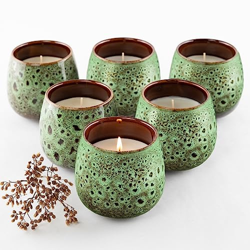 HOFER 6 x Premium Citronella-Schale grün | Windlicht Outdoor | Hochwertige Citronella Kerze im Keramiktopf mit Citronella-Duft | Outdoor Kerzen für Gartenparty | Deko für draußen…
