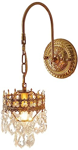 LGDEERCO Moderne Messing Wandleuchte Kristall Anhänger Wandbeleuchtung Innen Gold Wandleuchte Leuchte Wandleuchte für Schlafzimmer Wohnzimmer Nachttisch Korridor