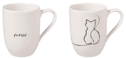 Villeroy & Boch – Statement Tassen Set Katze 2 teilig Weiß, Schwarz, Spülmaschinenfest, Mikrowellensicher, Katzentassen, Kaffeebecher, Katzenbecher, Tasse, Kaffeetasse, Becher, Premium Porzellan