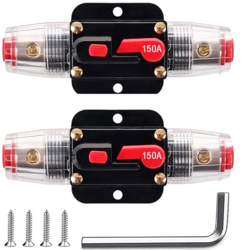 Greluma 2 st 150A inline kretsbrytare återställningssäkring, 12V-24V DC återställningssäkringshållare 150A med manuell återställning för bilbåtsljudsystemskydd