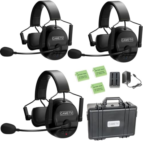 Came-TV Kuminik8 Wireless Intercom Headset System Noise Cancellation, 1500ft Team Communication Group Talk, Zero Delay Mute Function Headset for Film Video Production 3 Pack