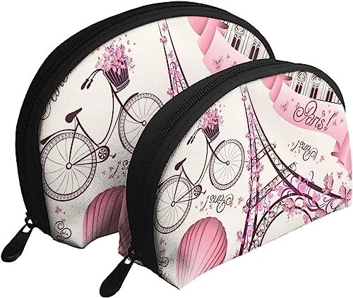 2 pièces Sacs à cosmétiques Romantique Paris Tour Eiffel Voyage Trousse de Maquillage Coquille Toilette Femmes Sac à Main