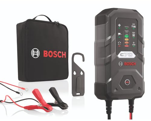 Bosch C70 Batterieladegerät, 10 Ampere mit Erhaltungsfunktion, für 12 V/24 V Blei-Säure-, EFB-, Gel-, AGM- und SLI-Batterien, wird mit einem UK-Stecker geliefert