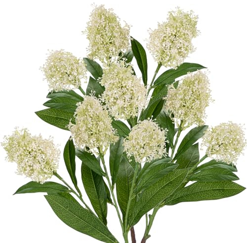 Oairse 3er-Set Kunstblumen Skimmia Blume Kunstblumen Wie Echt Frühling Dekoblume für Hochzeitszimmer Home Decor Wohnzimmer Büro Hotel Küche Decor, Künstliche Zweige 58cm, Weiß