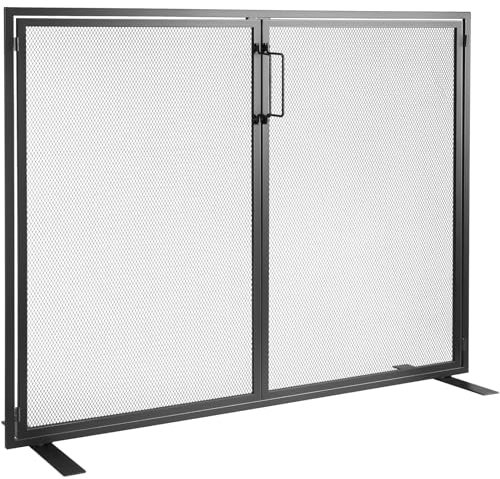 VEVOR Pare-feu de Cheminée 1 Panneau Grille de Protection de Cheminée en Fer 99x78 cm Robuste avec Porte Pare-étincelles Autoportant Installation Simple pour Salon Décoration d'Intérieur Moderne, Noir