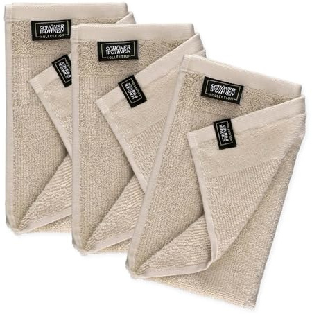 SCHÖNER WOHNEN Gästehandtücher 30x50 beige - Frottee Gästetuch Set im 3er Pack - Gesichtstücher Baumwolle Öko-Tex - klein - für Bad, WC, Baby, Kinder & Fitnessstudio - schnelltrocknend