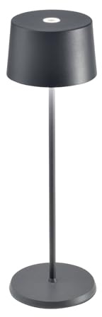 Zafferano, Olivia Pro Lampa, Sladdlös och Uppladdningsbar Bordslampa med Touchkontroll, Lämplig för Vardagsrum och Utomhus, Dimmer, 2200-3000 K, Höjd 35 CM, Färg Mörkgrå