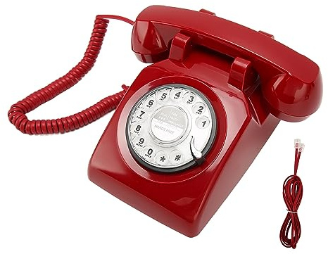 Telefono con Linea Rotativa, Telefono Fisso Vintage Antico, con Suoneria Meccanica, Segreterie Telefoniche e ID Chiamante, per Decorazione Domestica, Ufficio, Scrivania (rosso)