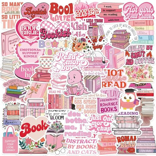 Read Stickers 50 Pcs Funny Cute Bookish Stickers for Laptop Skateboard Scrapbook Computer Water Bottle Luggage Helmet Bike Car,Waterproof Aesthetic Love Reading Book Stickers for Teens Adults Kids