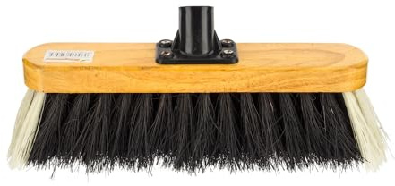 HOMESHOPA 12 Wooden Broom Head Stiff Coco/PVC Bristle Brush, Replacement Wooden Broom Head, Indoor Outdoor Stiff Bristle Floor Sweeping Brush with Plastic Fixing Bracket Connector