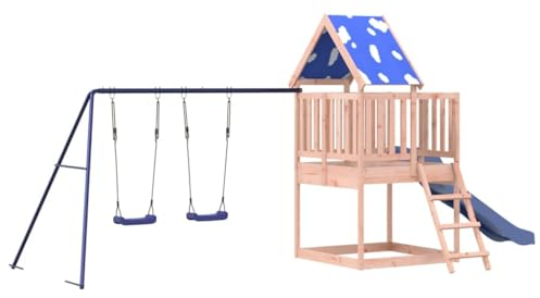 vidaXL Spielturm, Klettergerüst mit Rutsche Schaukeln Leiter, Kinder Kletterturm Spiel-Zubehör für Garten, Holz Spielplatz Spielhaus, Massivholz Douglasie