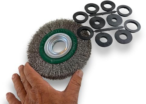 Lot de 10 brosses circulaires INOX | Ø 150 mm | Epaisseur 2 rangs | Fil dur 0.30 mm ondulé | Alésage 32 mm + réducteur bague 25/22/20/16/12 mm | Touret affûteuse ponceuse | Kibros 235152ITx10