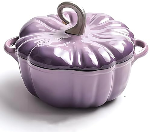 Kürbis-Kokotte, Kürbis-Dutch Oven Topf mit Deckel, Emaille-Gusseisen-Kochtopf, antihaftbeschichteter Kürbis-Topf, Eintopf, Suppentopf, serviert 3–5, Halloween-Erntedankfest, Dekor-Topf, Geschenk (3,9
