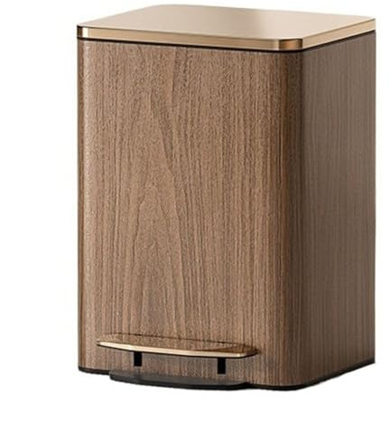 Cubo de basura Bote de basura moderno de lujo de acero inoxidable con capa exterior de cuero de PU, bote de basura con pedal con tapa de cierre suave, asa y cubo interior for oficina en casa Papeleras