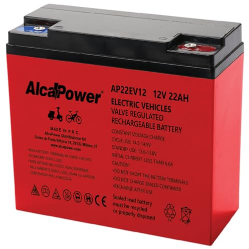 Batteria Ermetica al Piombo Ricaricabile 12V 22Ah, Capacità 2h (11A, 10,5V), Resistenza Interna 11mOhm a 25°C, Dimensioni 180x76x170mm