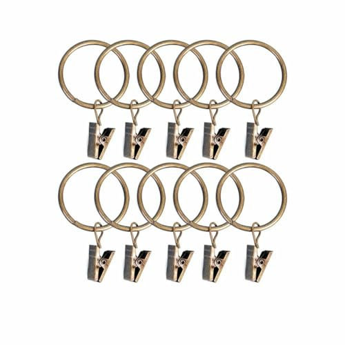 10PCS Home Decoration Rod Clips Shower Clamps Bath Metal Curtain Ring Hook Retro Clothes Pin Pole Buckle Accessories-Antique Brass-25mm