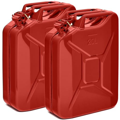 BW® Benzinkanister Metall 2x 20 Liter - Kraftstoffkanister Rot - RAL 3000 - TÜV-geprüft und UN-Zulassung - 0,9mm Stahl nach DIN 7274 für Benzin Diesel E10 2-Takt - Made in Europe