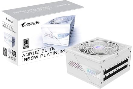 GIGABYTE AORUS Elite P1000W Ice Alimentation - PCIe 5.0, 80 Plus Platinum, Conception entièrement modulaire, Ventilateur de 120 mm, Compatible ATX 3.0, Prise EU