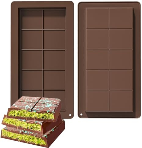 Silicone Chocolate Bar Molds 2 Pack, Thick Deep Cavity Design for DIY Baking, Candy Making, Ice Cubes, Food Grade Non Stick Mold with Measuring Spoon, Reusable and Heat Resistant