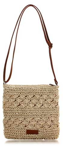 DOZNOZRI Straw Bag for Women Summer Beach Bags,Weave Handmade Raffia Cross Body Bag with Zipper, Crossbody Beach Bag for Beach Trips, Vacations, Dates (Beige)