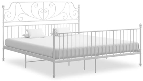 Myheimly Bettgestell Metallbett Schlafzimmer Bett Doppelbett Schlafzimmermöbel Bettrahmen Lattenrost Pulverbeschichtetes Metall Bettgestell Weiß,180 x 200 cm