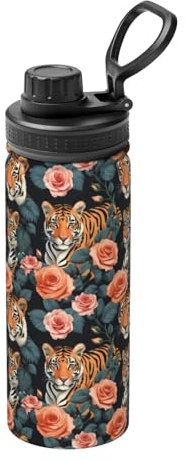 Wiederverwendbare Thermosflasche aus Edelstahl mit Griff, Leoparden- und Tiger-Motiv, für Sport und Reisen