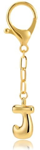 Mikovivi Initialen Schlüsselanhänger für Damen, Goldener Initialen Taschenanhänger Modischer Buchstaben Schlüsselanhänger Personalisierte Buchstabenanhänger aus Kupfer für Taschen Geldbörsen (J)