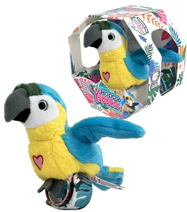 HAPPY YAPPERS Loro Azul - Pajarito Interactivo Que Canta, Mueve Las Alas y Repite lo Que Dices, Incluye Brazalete y Cable de Carga, Modelo Loro Azul de 6 Diferentes Disponibles, Famosa (HPA00300)