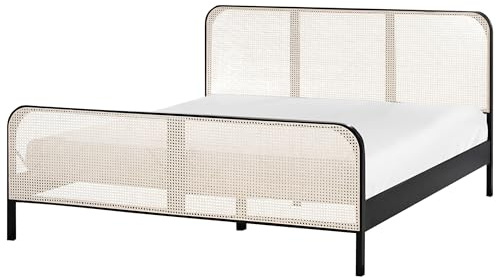 Bett Kiefernholz schwarz mit Wiener Geflecht Kopfteil 180 x 200 cm Gonfaron