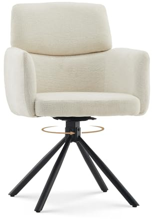 CLIPOP Drehbarer Esszimmer Stuhl mit Armlehnen, Schreibtischstuhl 360° Drehbar, Chenille Bürostuhl, Schminktisch Stuhl in Blütenblattform, Drehstuhl für Büro/Schlafzimmer/Wohnzimmer (Beige)