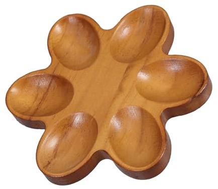 LIFKOME Huevera De Madera Para 6 Huevos, Organizador Para Refrigerador y Encimera, Bandeja Natural Multifuncional Para Huevos Frescos y Rellenos, Diseño Floral Festivo