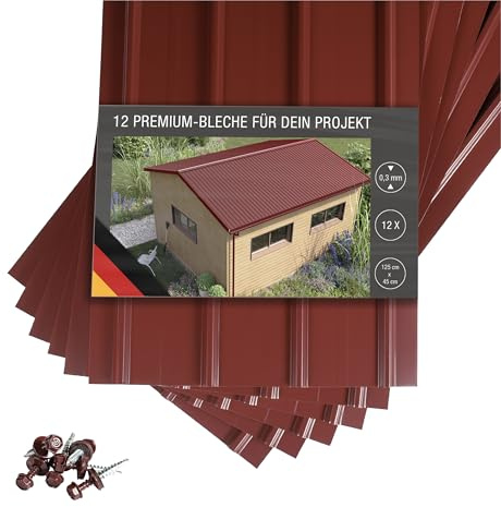 SMART 12 Stück Trapez-Abdeckblech Profilblech Premium-Blech Stärke 0,3 mm 125 x 45 cm 6,75 m² inkl. Schrauben (Rot)
