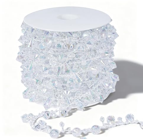 Anstore Christbaumkette Weiß Weihnachtsbaumschmuck Perlenkette Weihnachtsdekoration, 10m Perlengirlande Weiß Weihnachtsgirlande Perlenhochzeit, DIY Perlenschnur für Weihnachten, PerlenbandZubehör