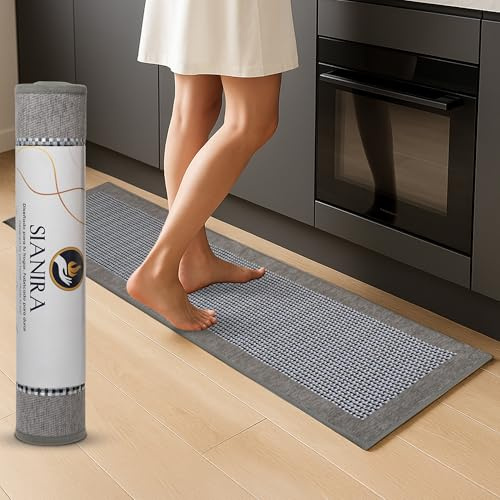SIANIRA Alfombra Cocina Lavable Antideslizante. Gris (44 * 150cm) Resistente y Fácil de Lavar - Alfombras Cocina Lavables en Lavadora - Ideal para Pasillo