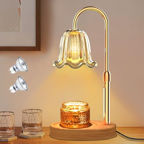 Philorn Candle Warmer Lamp Dimmable & Timer, Flower Candle Burner Lamp Height Adjustable, Electric Candles Heater Light for Wax Jar, Birthday Presents for Her, Women, Mum, New Home Gifts - 2 Bulbs