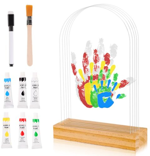 Set di impronte a mano per la famiglia, per bambini, set di spazio per 5, impronte e impronte per bambini, con base in legno e fogli trasparenti, pellicola acrilica, ideale come regalo per neonati