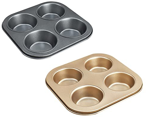 Pirofila, Set di 2 teglie for cupcake di alta qualità con rivestimento antiaderente for alimenti, rotonde e lisce(Black+gold)