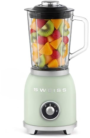 SWEISS Blender Smoothie Vintage MXV7, 2 vitesses et fonction pulse, 6 lames en acier inoxydable, Capacité 1,5L, Bol en verre, Pieds antidérapants, Interrupteur de sécurité, 1000 W, Vert