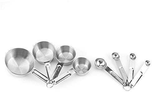 Hapivida Juego de Cucharas Medidoras de Acero Inoxidable con Escalas, 8 Piezas Herramientas de Cocina para Hornear, Medición Precisión Polvos Líquidos, Diseño Robusto para Reposter