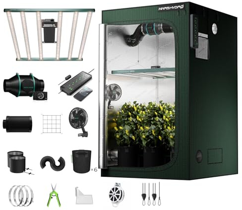 MARS HYDRO Smart Growzelt Komplettset Pro 120X120X200cm für Indoor-Anbau | 480W FC4000 Dimmer Vollspektrum Grow Lampe 2000D Hohe Reflektivität Growzelt 6 Automatik-Lüftungskit mit iHub Power Strip