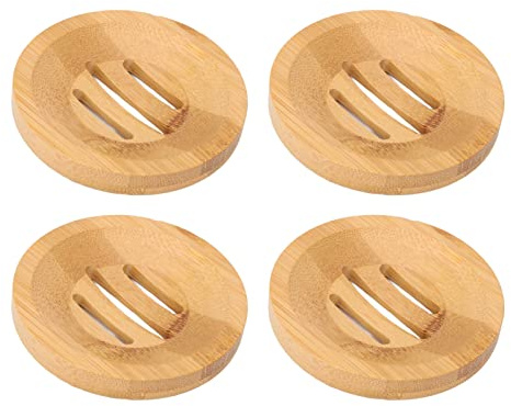 4 st bambutvålställ dränerbar lätt att rengöra badrum kök tvålhållare diameter 8 cm