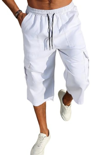 Oanviso Homme Pantacourt de Sport Élastique Court 3/4 Jogging Cargo Shorts Capri Pantalons de Survêtement Lâche Été Bermudas Pantalon Baggy Yoga Léger