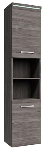Badplaats Badezimmerschrank Paso 35 x 35 x 160 cm Grau Eiche - Hoch Badschrank Mit 2 Türen