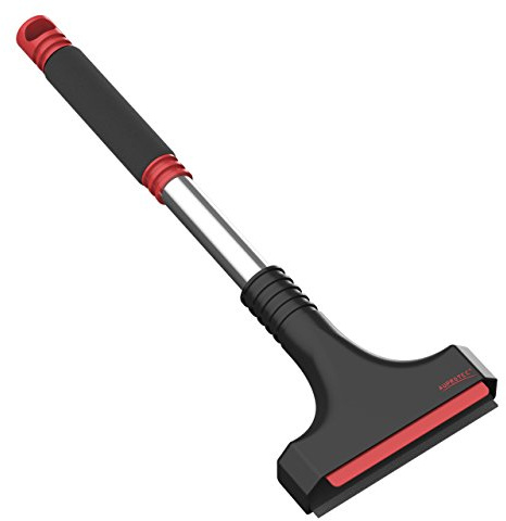AUPROTEC Eiskratzer mit Eiskratzer aus Polycarbonat, Eiskratzer + Gummiabzieher und rutschfester Griff, Winterwerkzeug A 12 – Farbe schwarz-rot