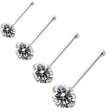MONSTER PIERCING - 9K Gold Weißgold | Nasenpiercing Nasenstecker Stud |Multipack 4 Stück | Zirkonia Kristallstein | Steingröße: 1,5MM bis 3MM | Stabstärke: 22G (0,6 mm) | Stablänge: 6mm | Hypoallergen