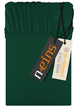 npluseins Jersey Spannbettlaken 100% Baumwolle, 90-100x200 cm, Dunkelgrün | Öko-Tex Standard 100, hautfreundlich, atmungsaktiv, elastischer Rundumgummi, faltenfreier Sitz, formstabil, strapazierfähig